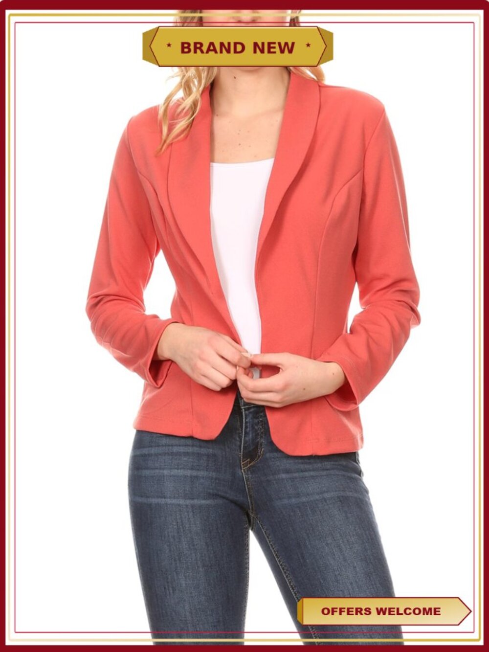 Women's Long Sleeve Open Front Fitted Blazer Jacket Lightweight Office Style